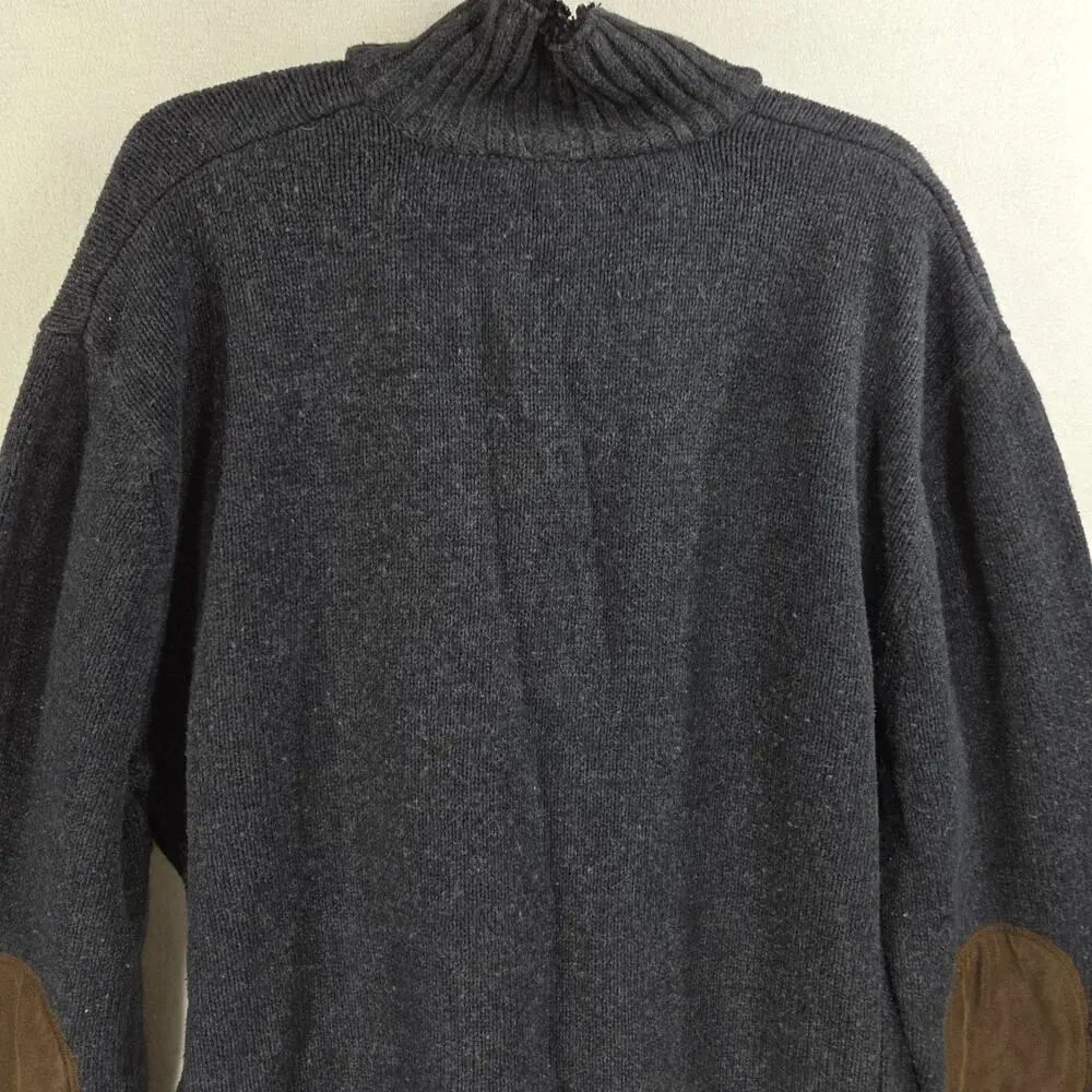 Vtg Gap Sweater Mens Large Gray 100% Lambs Wool Cotton 1/4 Zip Turtle Neck Hike
